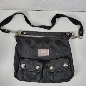 Coach Poppy Signature Hobo Bag Black Purple Monogram Convertible Crossbody Y2K